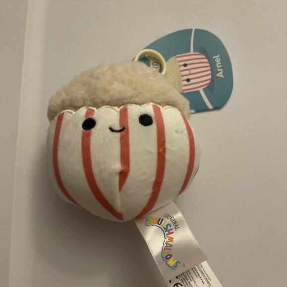 NEW 3.5” “Arnel the Popcorn Tub” Kellytoy Squishmallow Plush Keychain Clip! - Picture 1 of 3